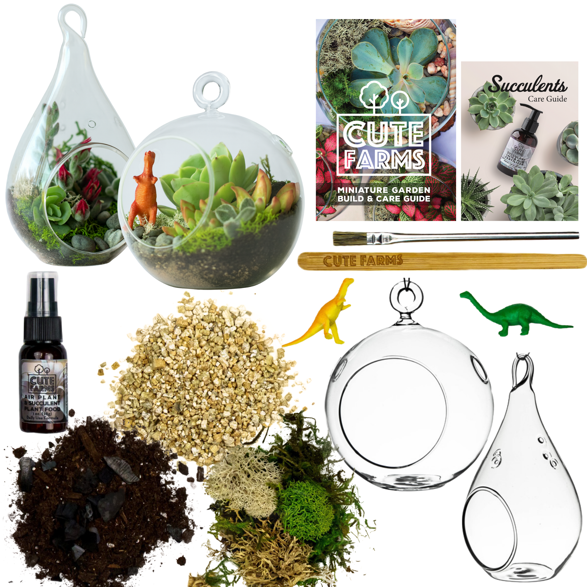 Terrarium Starter Kit + Round and Pear Hanging Glasses