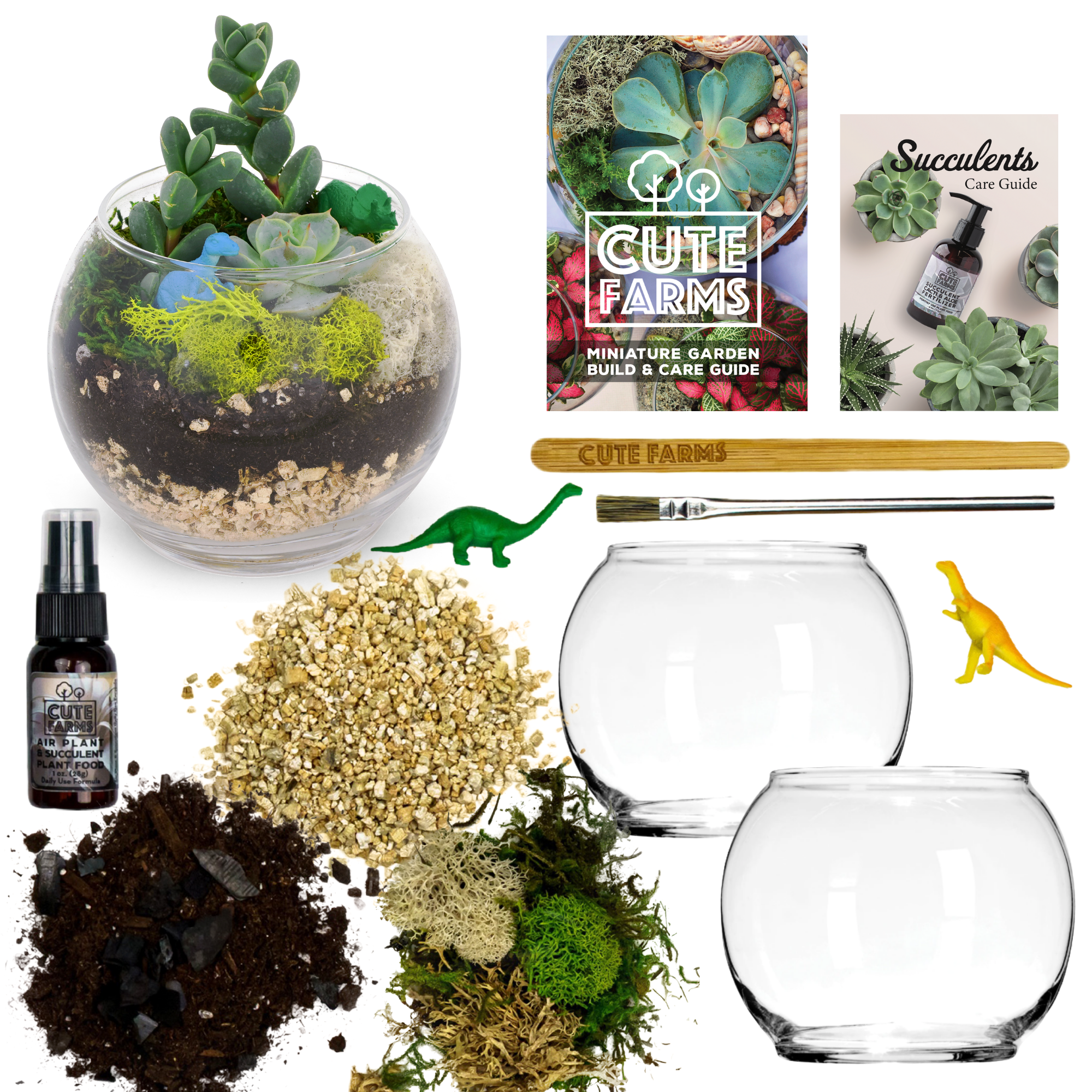 Cute Farms DIY Terrarium Kit with Two Glass Bowls - Crafts for Kids and Adults